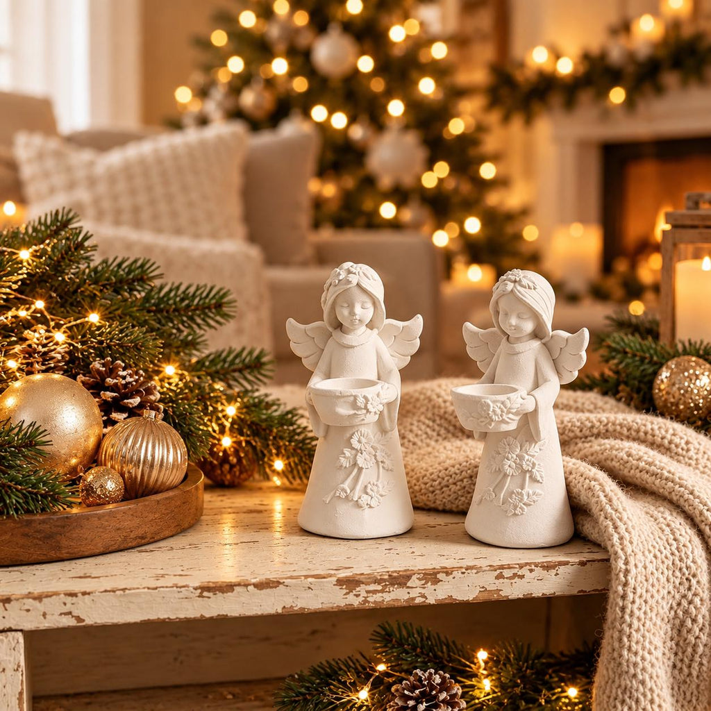 Silikon-Gießform Engel mit Schale und Blumenrelief  DIY Engelsfigur für Weihnachtsdeko und ganzjährige Dekoration