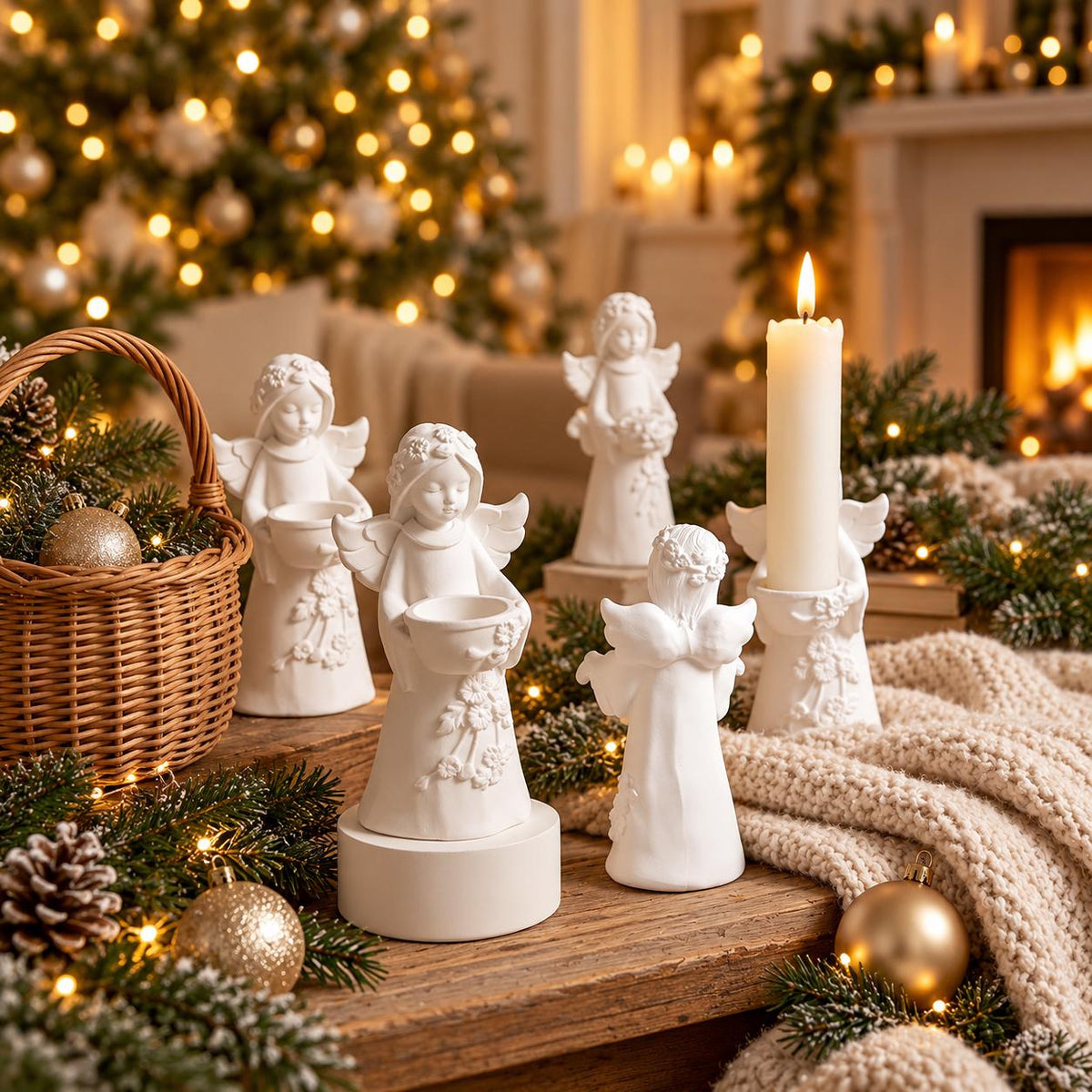Silikon-Gießform Engel mit Schale und Blumenrelief  DIY Engelsfigur für Weihnachtsdeko und ganzjährige Dekoration