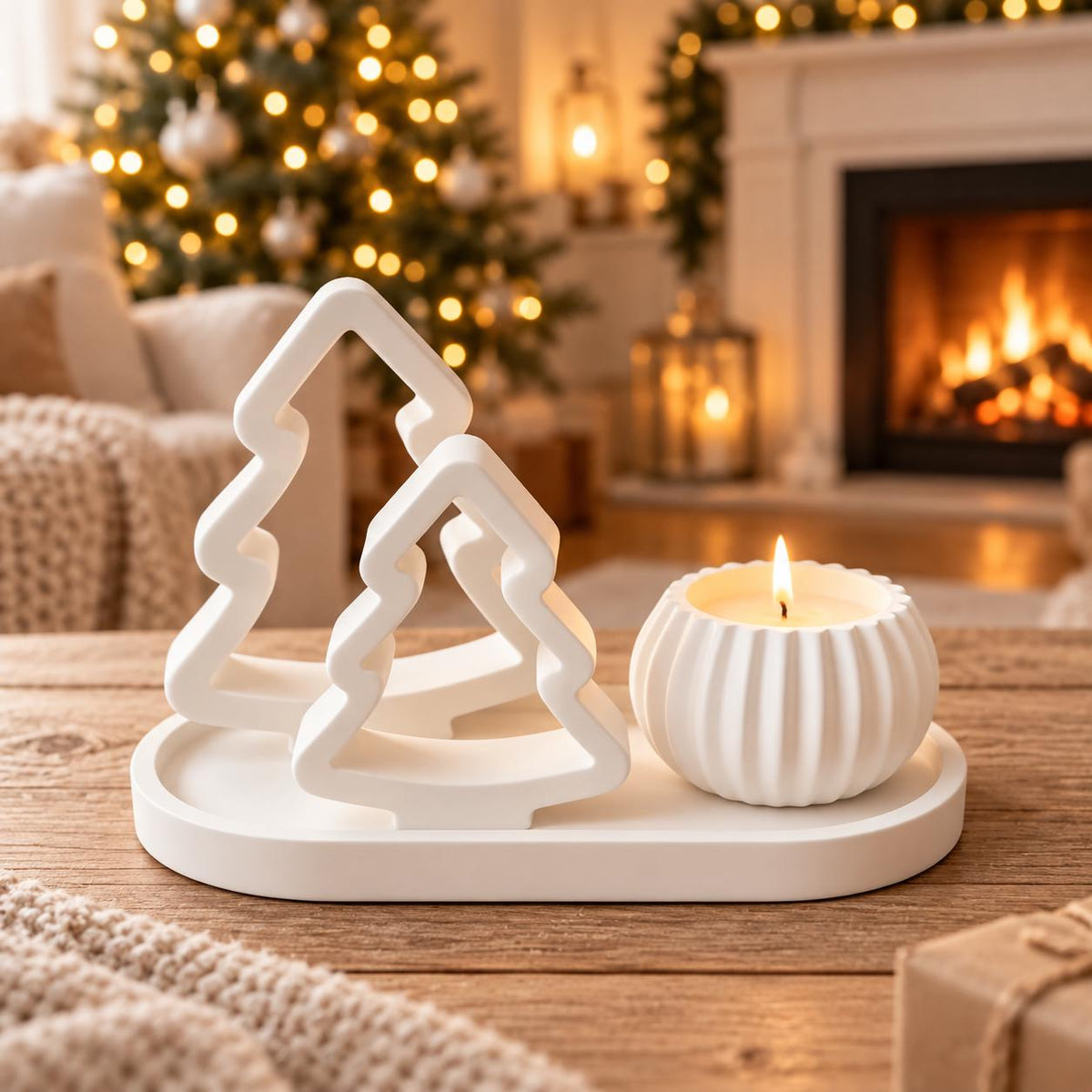 Silikonformen Weihnachten Set 4-teilig  Tannenbäume, Tablett & runder Halter  Gießformen für Raysin, Keraflott und DIY-Deko