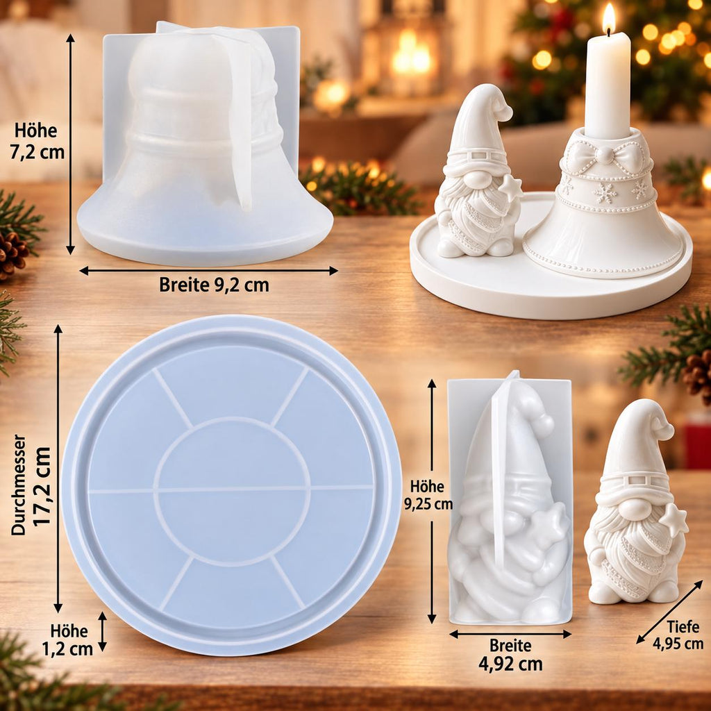 Silikonformen Set Weihnachten – Wichtel, Glocken, Kerzenhalter & Tablett – Gießformen für Raysin und Keraflott