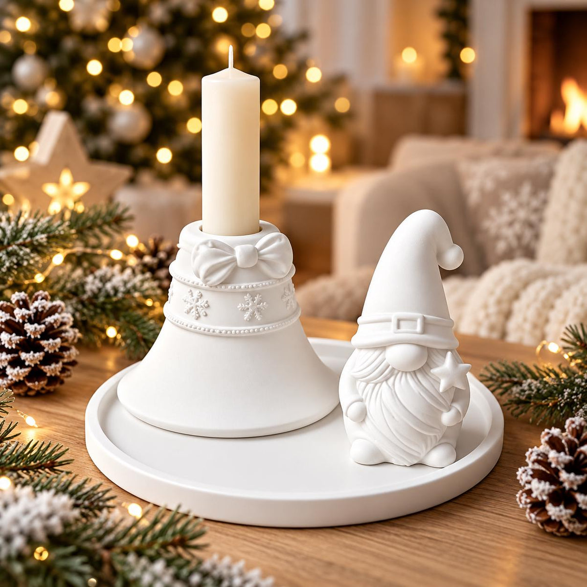 Silikonformen Set Weihnachten – Wichtel, Glocken, Kerzenhalter & Tablett – Gießformen für Raysin und Keraflott
