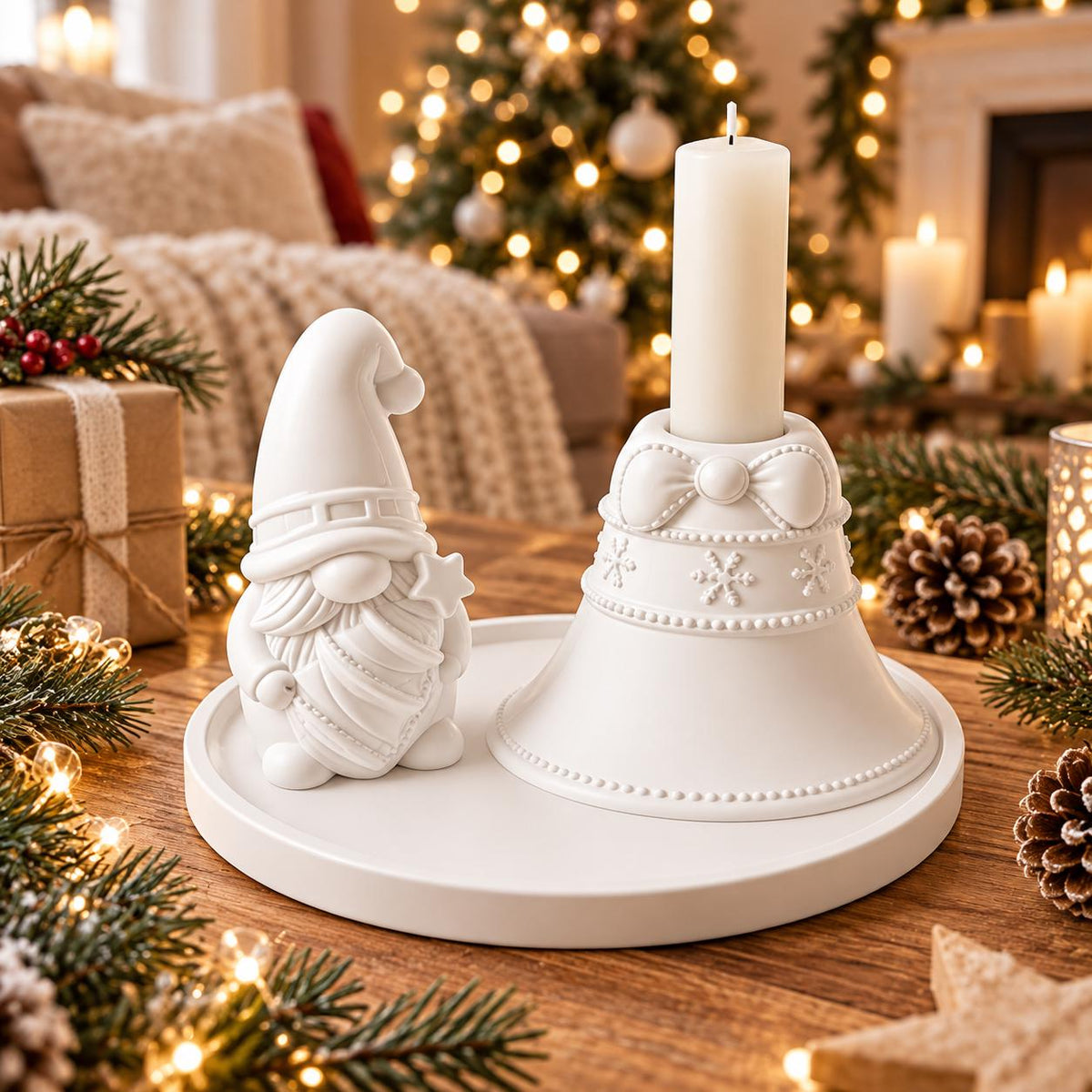 Silikonformen Set Weihnachten – Wichtel, Glocken, Kerzenhalter & Tablett – Gießformen für Raysin und Keraflott