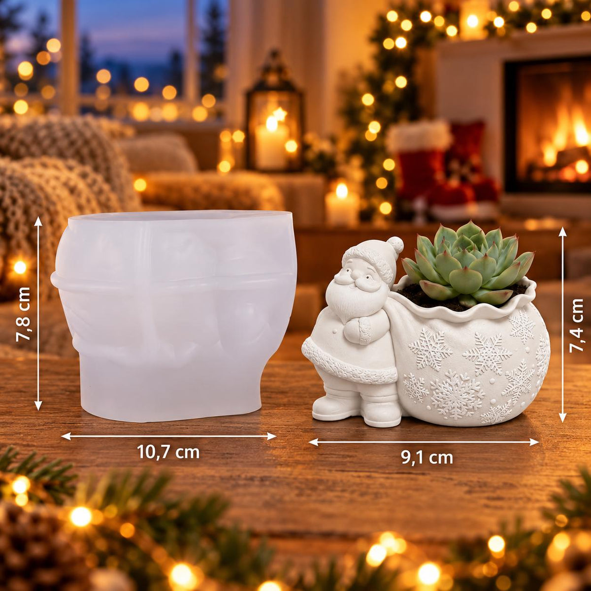 Silikonform Nikolaus mit Pflanzsack und Schneeflocken – Gießform für Raysin, Keraflott & Gips – DIY-Weihnachtsdeko