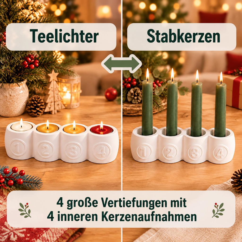 Silikonform Advents-Kerzenhalter mit Zahlen 14  Gießform für Weihnachtsdeko, Teelicht- und Stabkerzenhalter zum Selbermachen