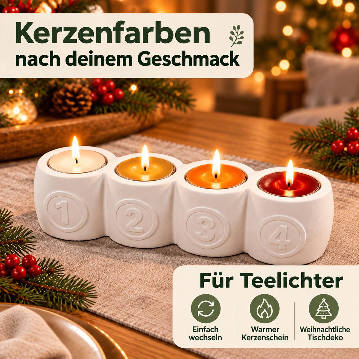 Silikonform Advents-Kerzenhalter mit Zahlen 14  Gießform für Weihnachtsdeko, Teelicht- und Stabkerzenhalter zum Selbermachen