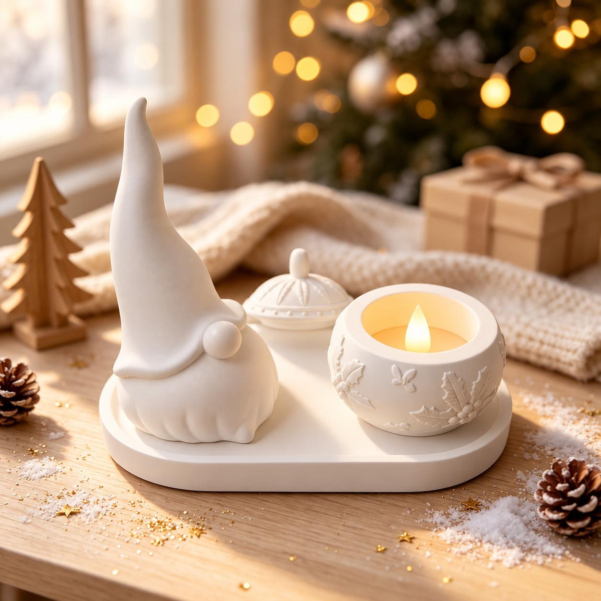 Silikonformen Set Weihnachten – Wichtel, Dose mit Deckel & ovales Tablett – Gießformen für Raysin, Keraflott und Gips