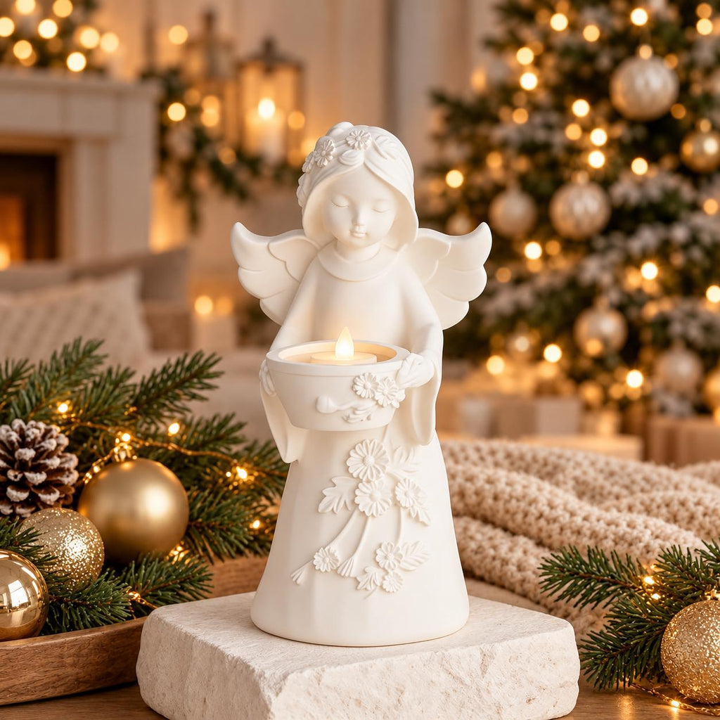 Silikon-Gießform Engel mit Schale und Blumenrelief – DIY Engelsfigur für Weihnachtsdeko und ganzjährige Dekoration
