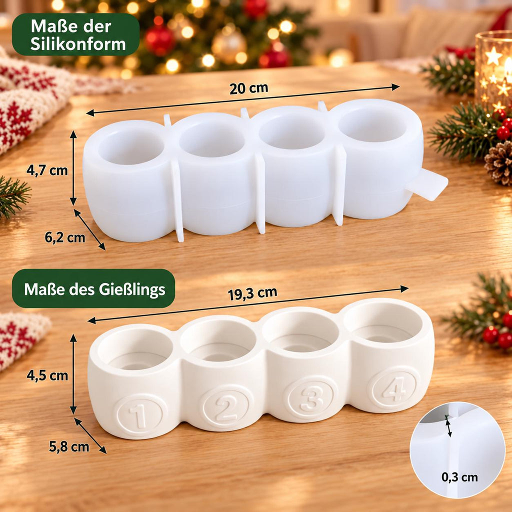 Silikonform Advents-Kerzenhalter mit Zahlen 14  Gießform für Weihnachtsdeko, Teelicht- und Stabkerzenhalter zum Selbermachen
