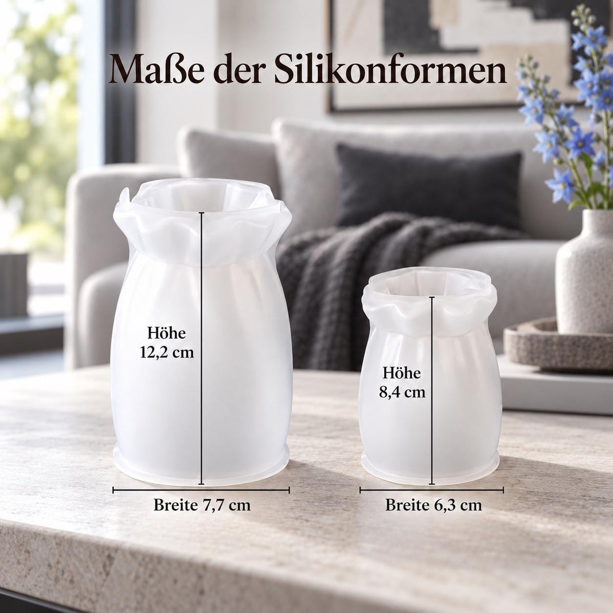 Silikonformen für Vasen in Beuteloptik, Set 2 Größen  Gießformen mit gewelltem Rand für selbst gemachte Wohndeko