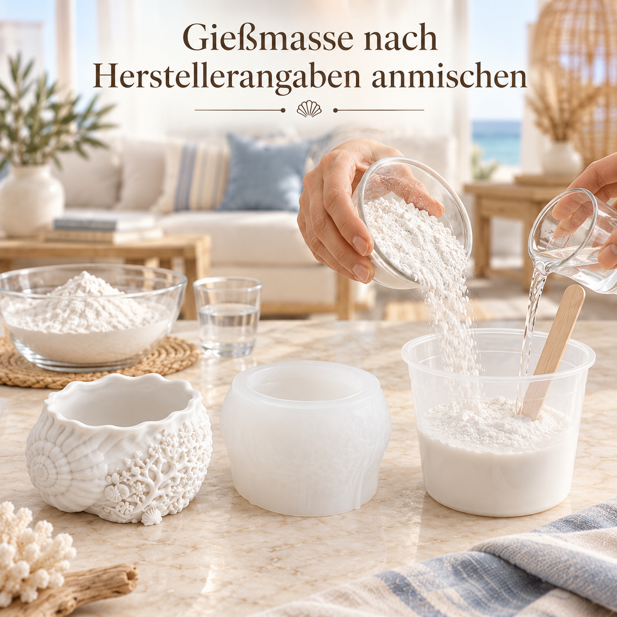 Gießmasse für die maritime Silikonform nach Herstellerangaben anmischen