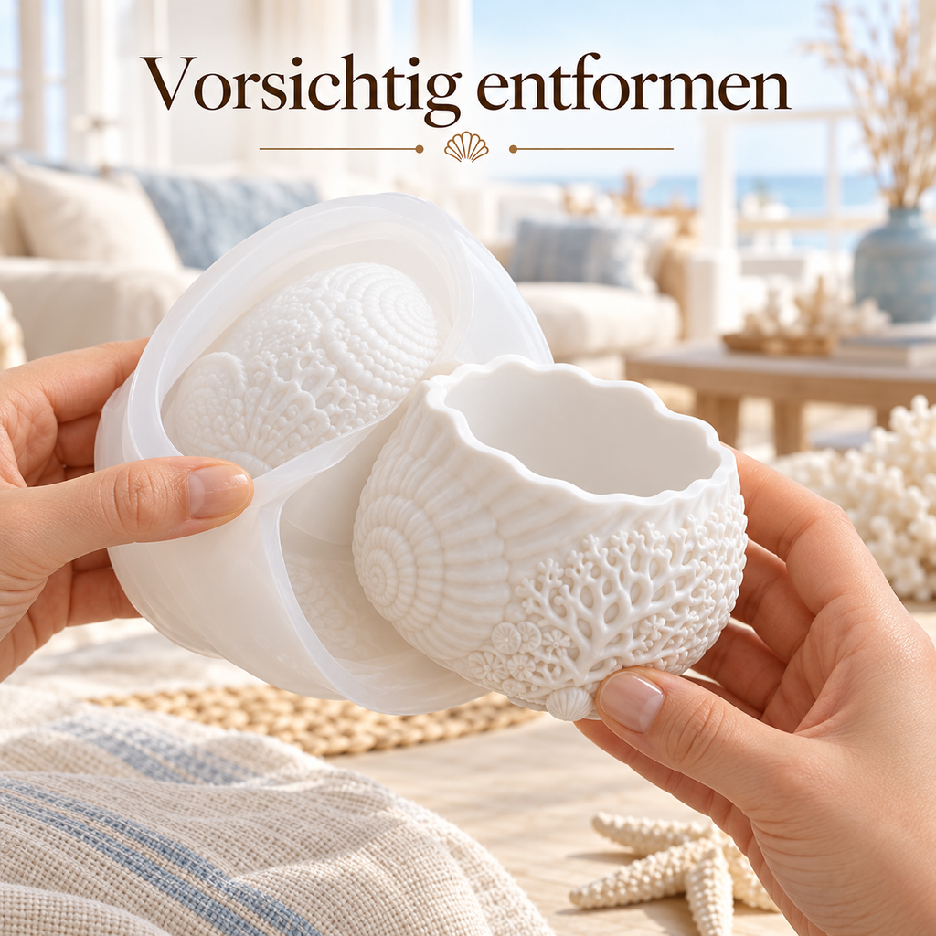 Muschelbehälter vorsichtig aus der Silikonform entformen